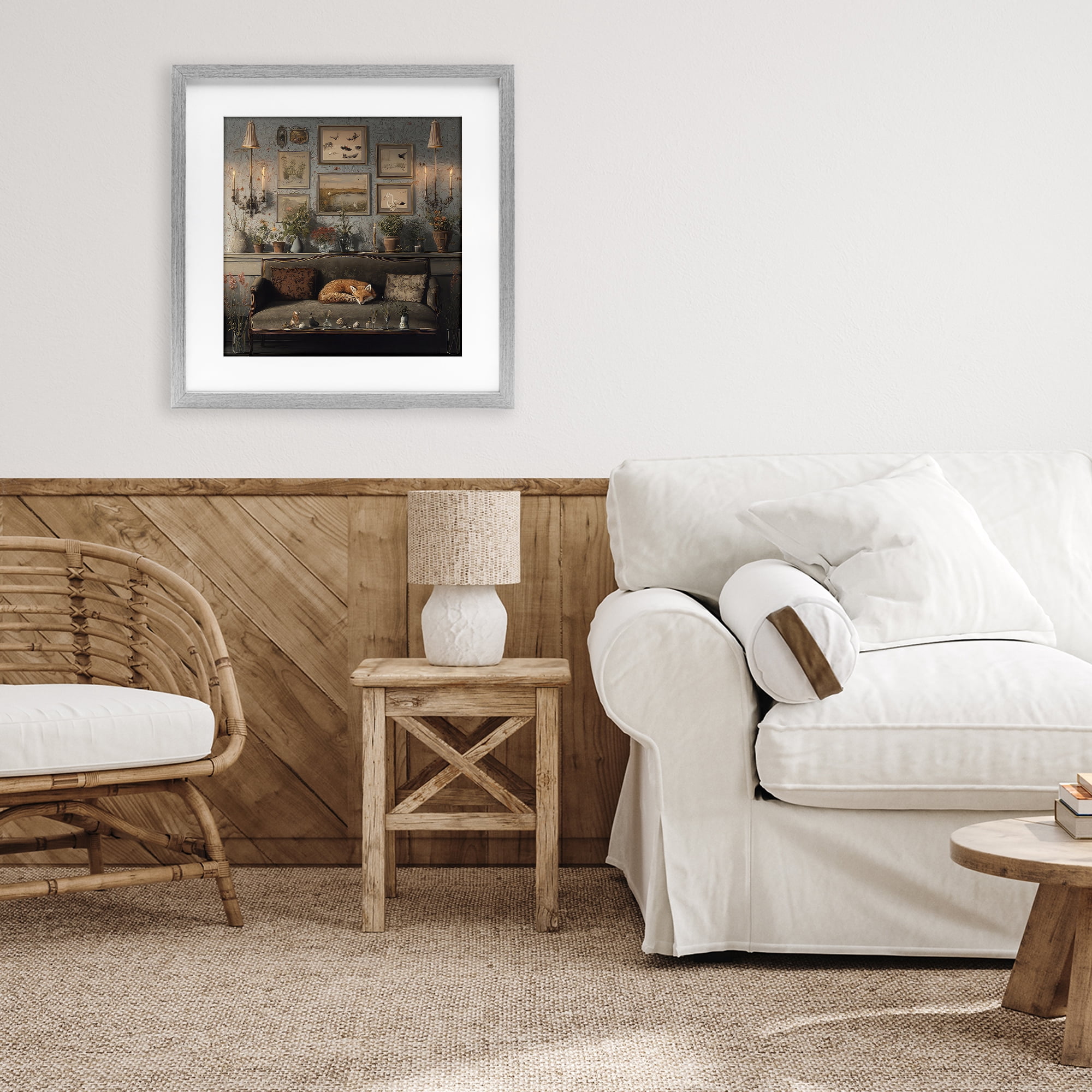 Stupell Industries Fox on Antique Sofa Gray Framed Print Under Glass, design by The Wands Want
