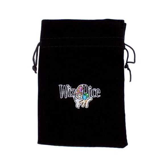 Large 7" x 5" Black Velour Pouch with Drawstring by Wiz Dice (Embroidered)