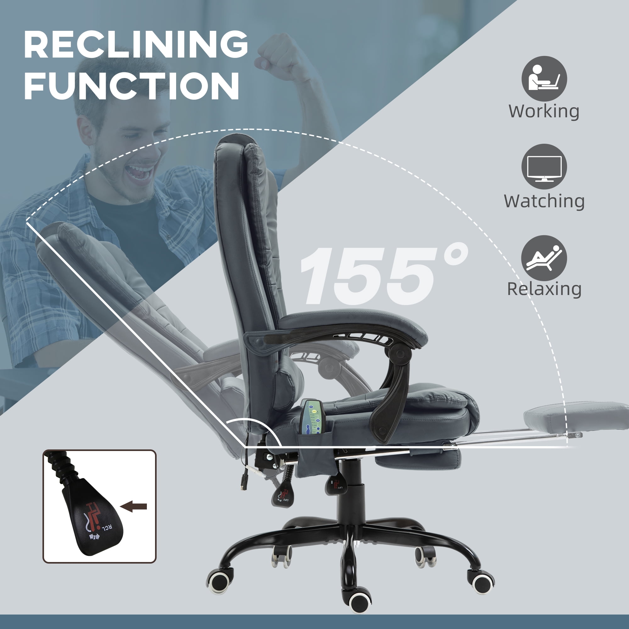 Vinsetto 7-Point Vibrating Massage Office Chair with High Back Blue