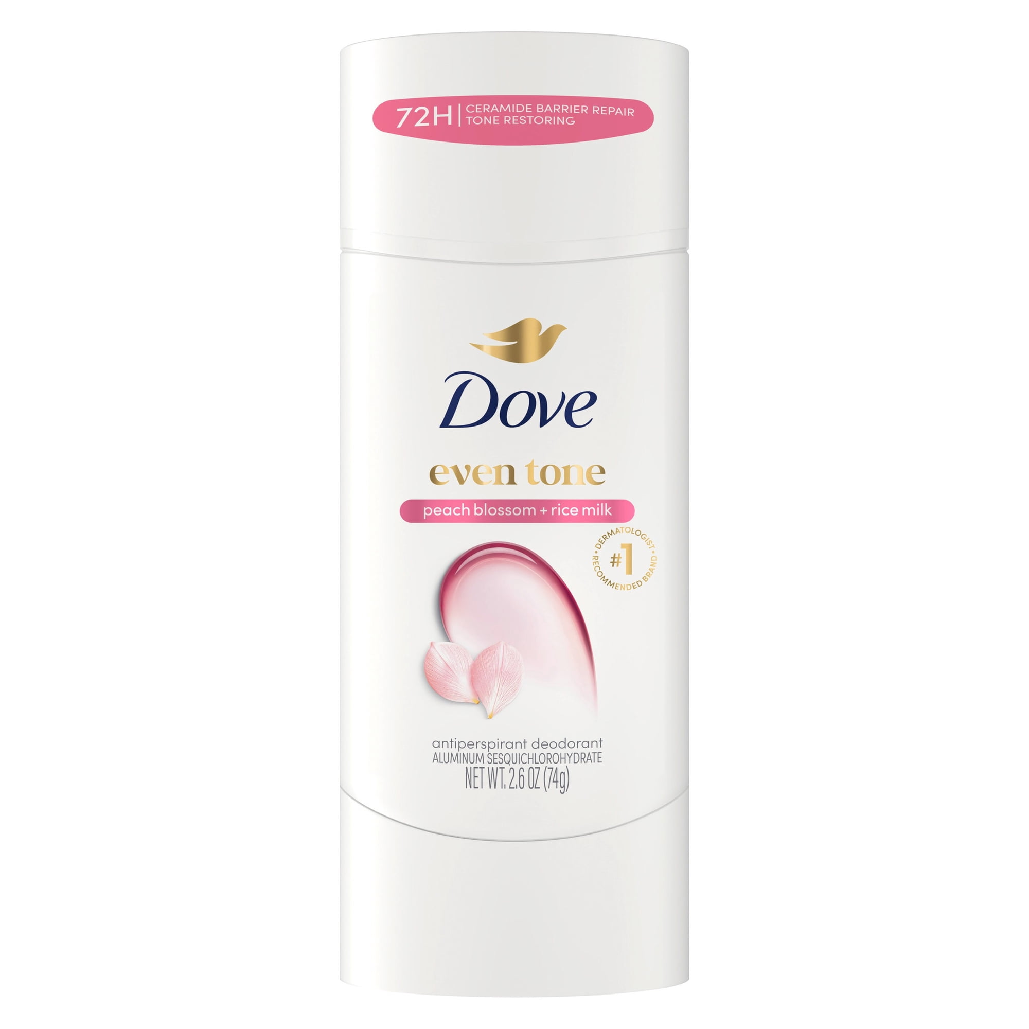 Dove Antiperspirant Deodorant Stick Peach Blossom & Rice Milk For Uneven Skin Tone 48-hour Odor and Sweat Protection, 2.6 oz