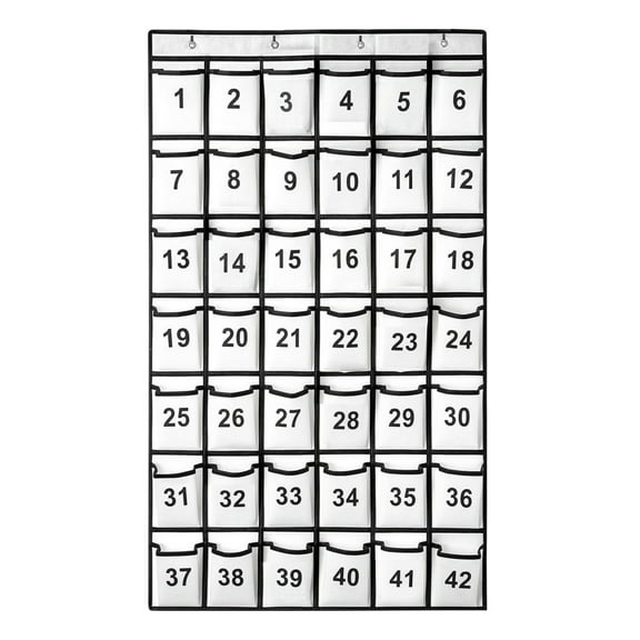 Kore Design™ Hanging Cell Phone Pocket Storage Classroom Organizer 42-pockets White with Black Trim