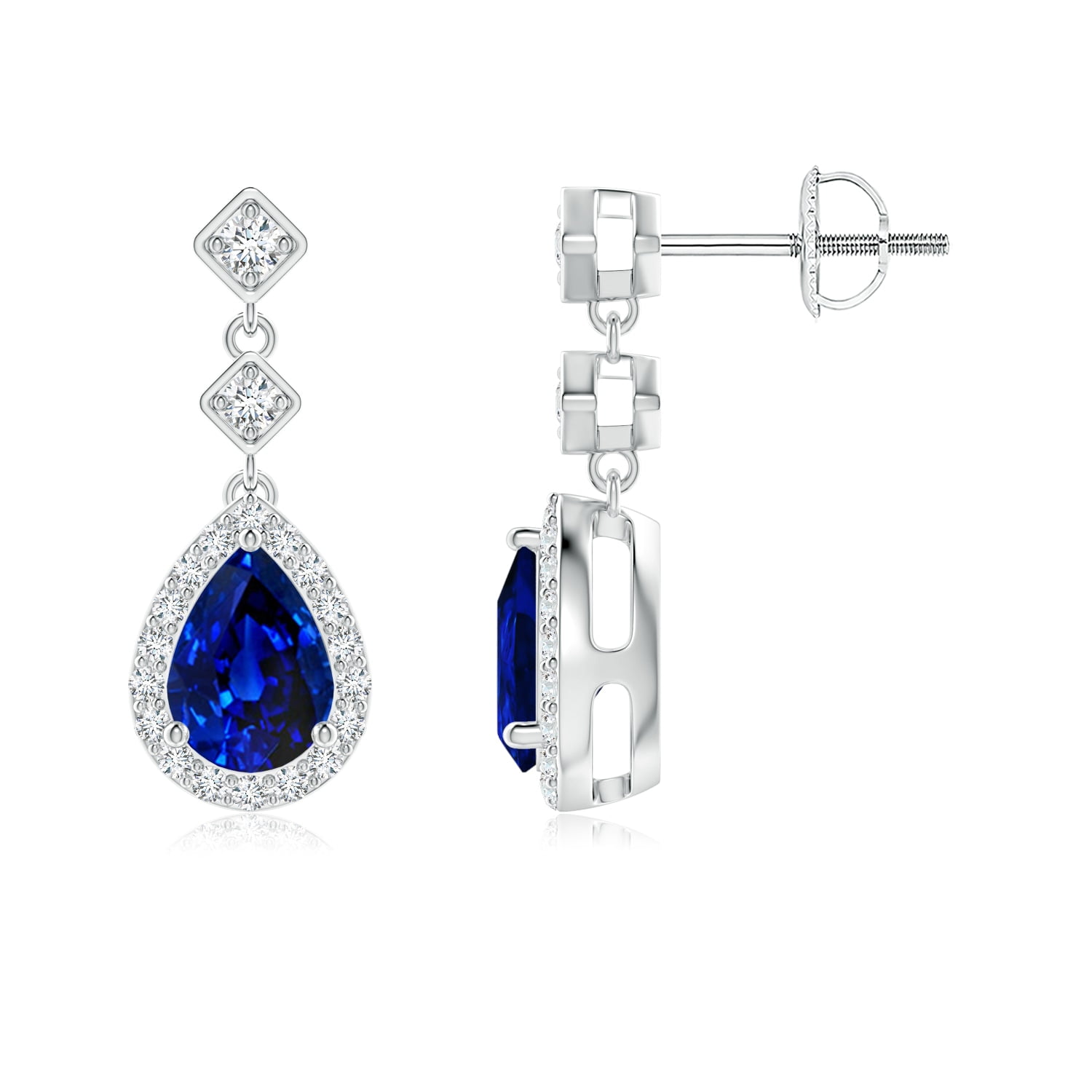 14K 14ct White Gold 1.5 Ct Lab Blue Sapphire Stud Earrings Oval 7x5mm