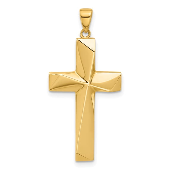 14k Yellow Gold Cross Pendant Charm, Polished Religious Christian Jewelry