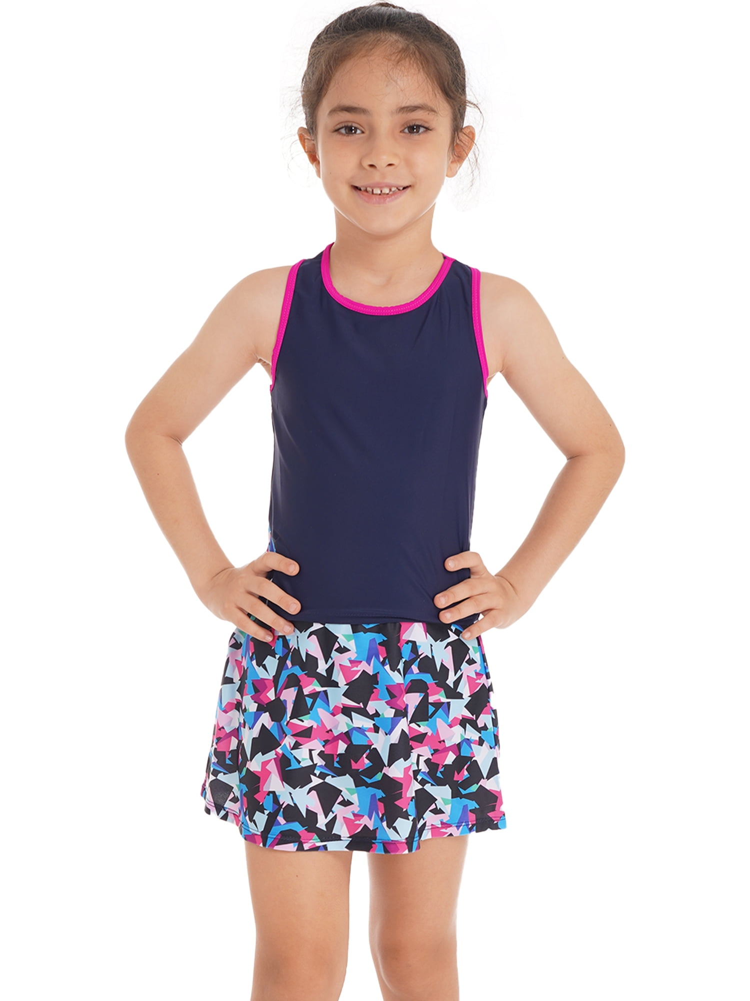 YEAHDOR Kids Girls 2Pcs Tennis Sports Outfit Racerback Vest with Skirt ...