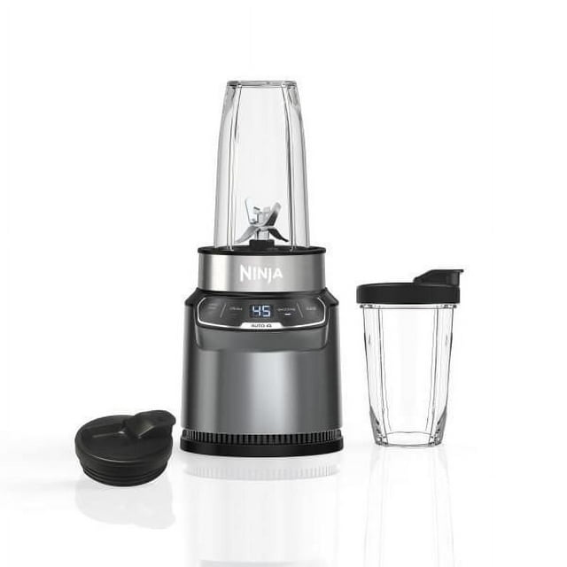 Ninja BN400C Nutri-Blender Pro personal blender with Auto-iQ, 1000-watt motor base and clear blending cups with lids.