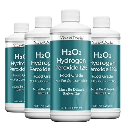 H2O2 Hydrogen Peroxide 12 Percent Aqueous Solution - Food Grade, 16 Fl Oz, 4 Pack (Total: 64 Fl Oz)