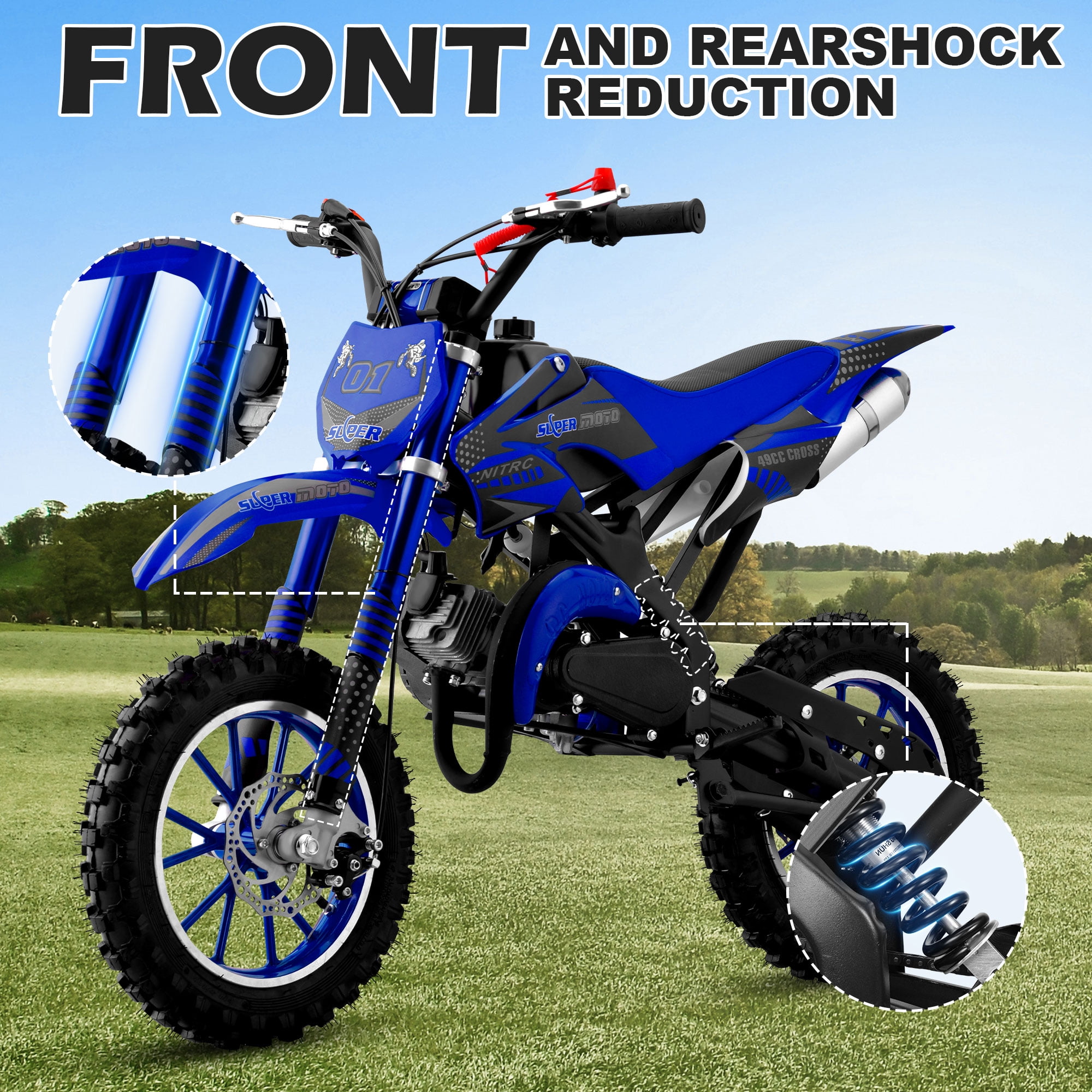 Gpower Gasoline 49cc Dirt Bike for Kids 6-15,2-Stroke Gas Power Mini Dirt Bike,1-Seater,Blue