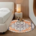 thumbnail image 2 of Bohemian Orange Round Area&nbsp;Rug 3ft Black Floral Geometric Texture Ethnic Art Non-Slip&nbsp;Washable Circle Rugs Soft Felt Indoor Floor Mat for Bedroom Kitchen Living Room Bathroom, 2 of 9