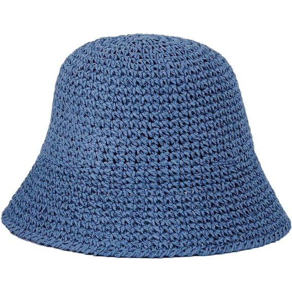 LinYooLi Womens Straw Sun Hat Woven Crochet Bucket Hat Fishing Hat Beach Hat Foldable Cap Solid Color Straw Summer Beach Hat