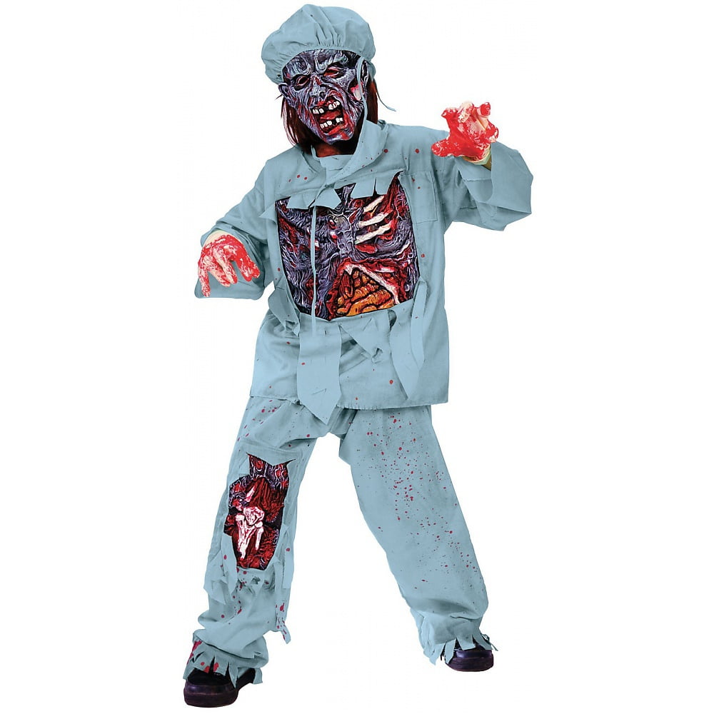 White Blood Stain Doctors Halloween Lab Coat Surgeon Zombie Fancy Dress Costume 
