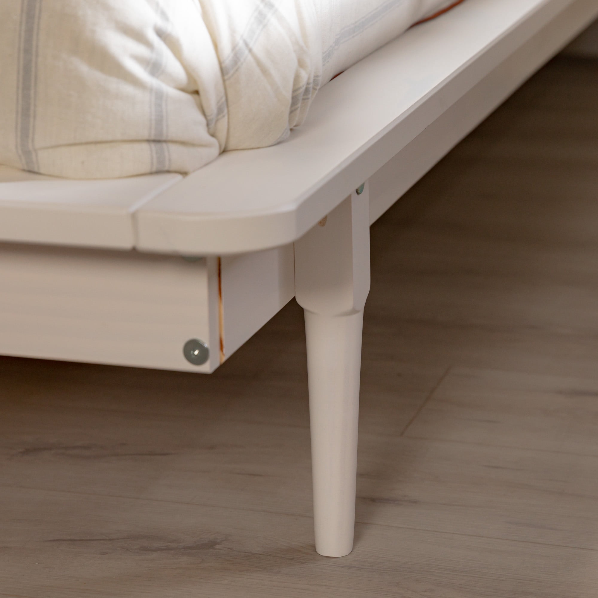 Manor Park Pine Wood Elevated Platform Bed Frame, King, White