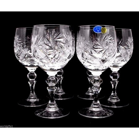 Russian Cut Crystal Red White Wine Glasses Goblets, Stemmed Vintage Design Glassware, 8.5 Oz. Hand