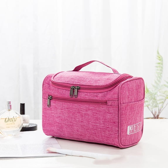 Simple Outdoor Square Bag Zipper Portable Cosmetic Bag Hanging Wash Pouch Storage Toiletry Bag Oxford PINK