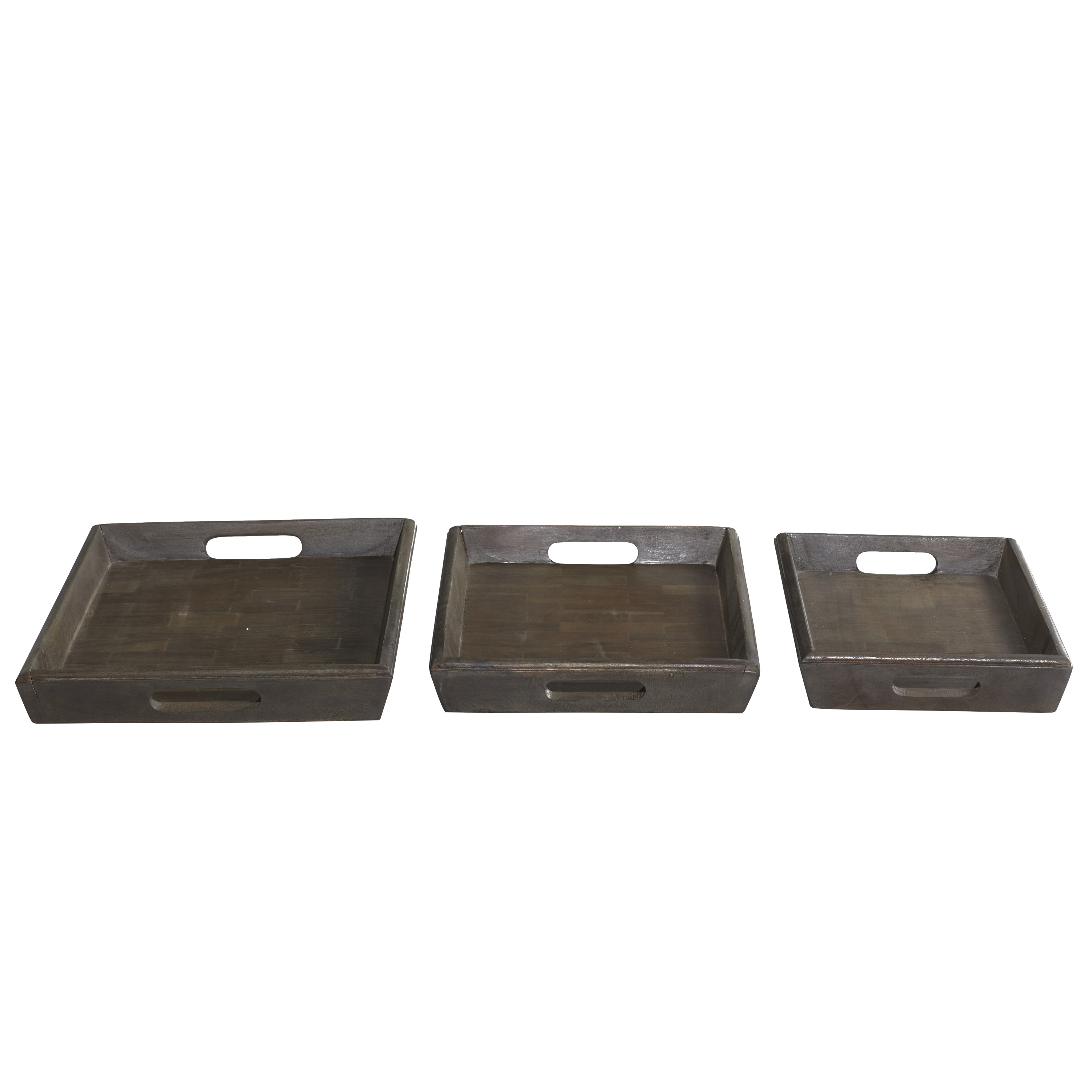 DecMode 18", 20", 22"W Wood Farmhouse Tray, Brown, 3 - Pieces