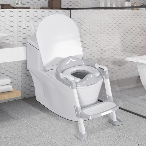 BRINJOY Potty Training Seat with Step Stool Ladder, Foldable Toddler Potty Seat for Toilet with Splash Guard, Cushioned Seat, and Anti-Slip Pad for Girls & Boys (Gray)