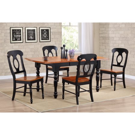HomeStock Black Cherry 5 Piece 72 Rectangular Drop Leaf Extendable Dining Table Set With 4 Coastal Cool Chairs Seats 8