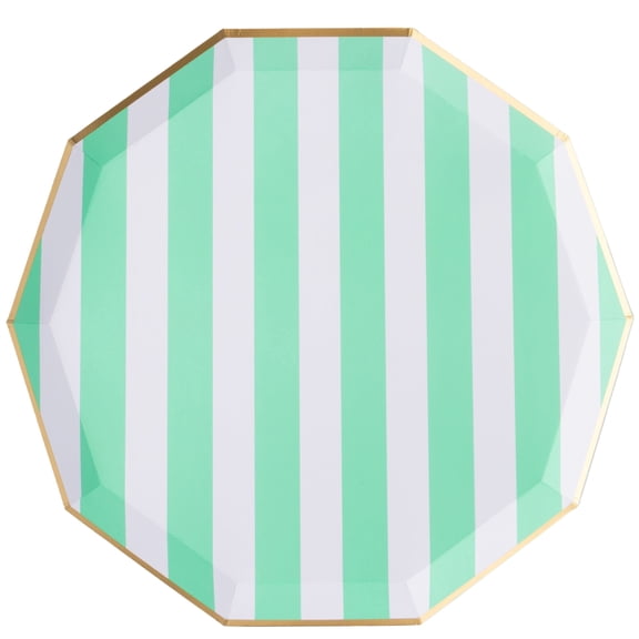Bonjour Fête Mint Striped Large Paper Dinner Plates, Disposable Party Supplies, 8 Count, 10.75 Inch, Happy Birthday, St Patricks Day