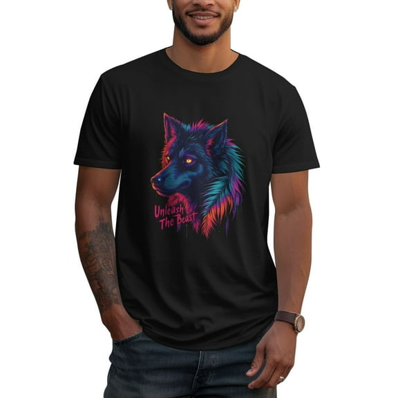 Men's Wolf Graphic Print T-Shirt Short Sleeve Crew Neck Shirt Classic Cotton Black Tops Unisex