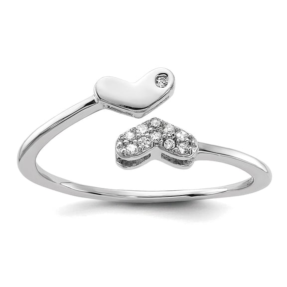 925 Sterling Silver Rhodium Plated Cubic Zirconia Double Love Heart Ring Size 7 0.9mm Wide Statement Ring for Women