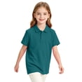 thumbnail image 4 of Girls Collared School Uniform Polo Shirts Kid Short Sleeve Pique Polo Shirt,Dark Green 120, 4 of 8