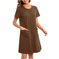 thumbnail image 4 of DeHolifer Women Zipper Robe Solid Color Short Sleeve Duster Housecoat Short Bathrobes Zip Front Nightgown with Pockets Brown XL, 4 of 8
