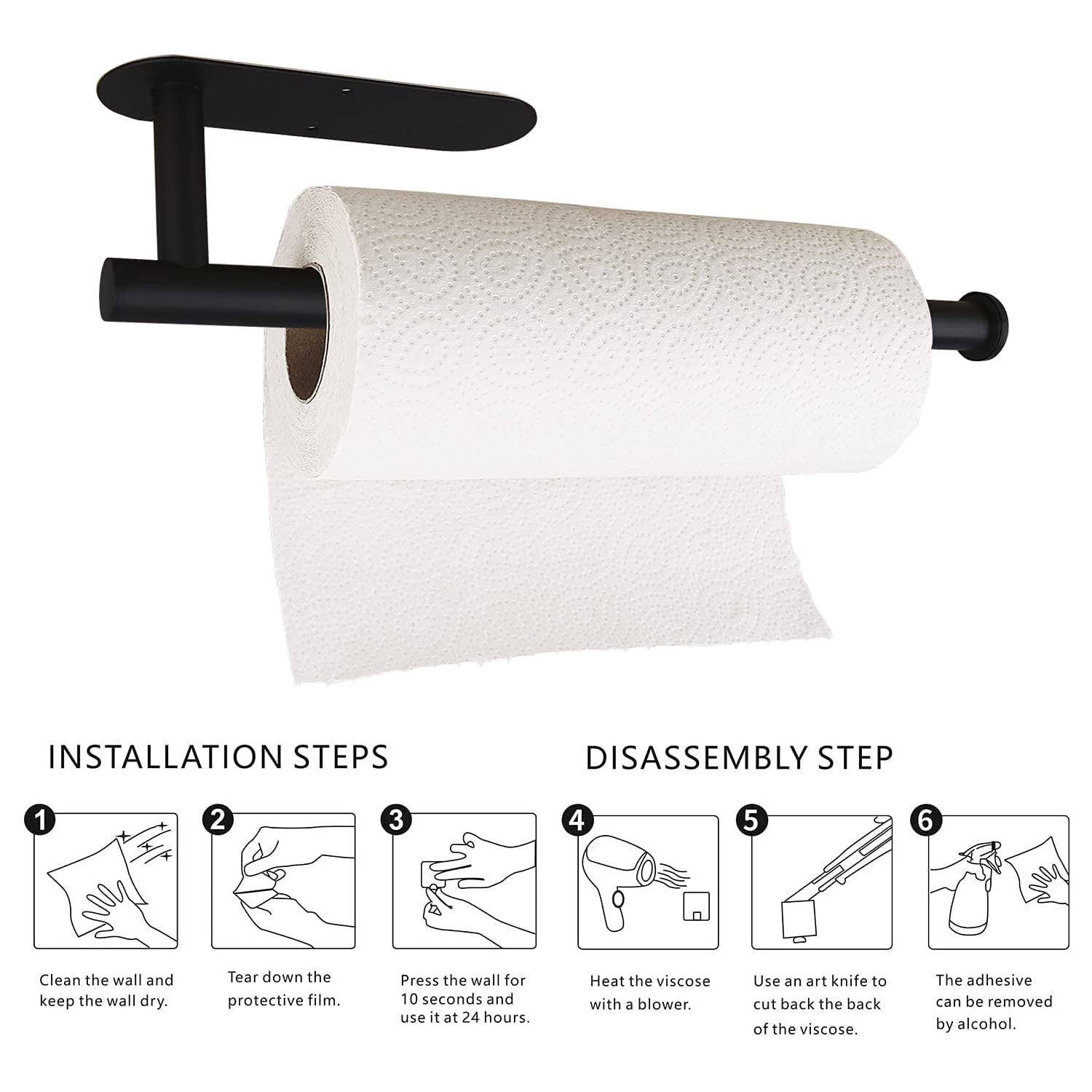 Paper Towel Holders for Kitchen,Paper Towels Bulk- Self-Adhesive Under Cabinet,Both Available in Adhesive and Screws,Stainless Steel