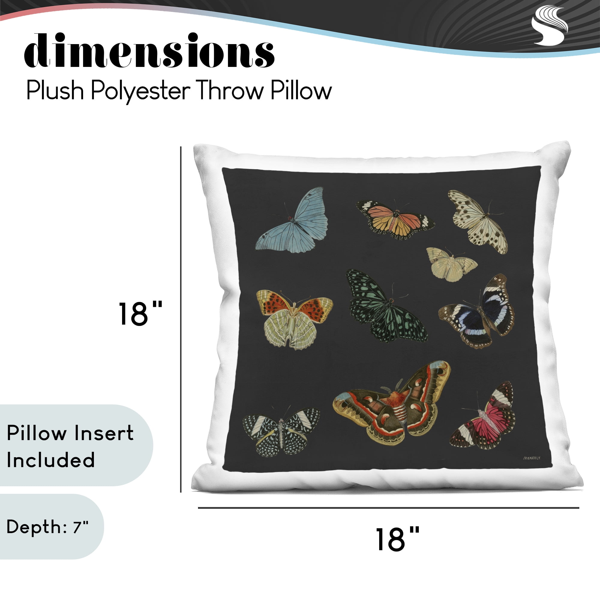 Stupell Industries Butterfly Assortment on Black Decorative Printed Throw Pillow, design by Dan Meneely
