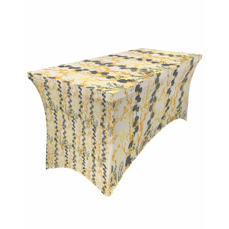 

Table Cloths for 5 foot Rectangle Tables Plant Branches Hand Painted Style Linen Texture Yellow Stretch Washable Fitted Tablecloth Protector Picnic Table Cover for Event Wedding Party Banquet
