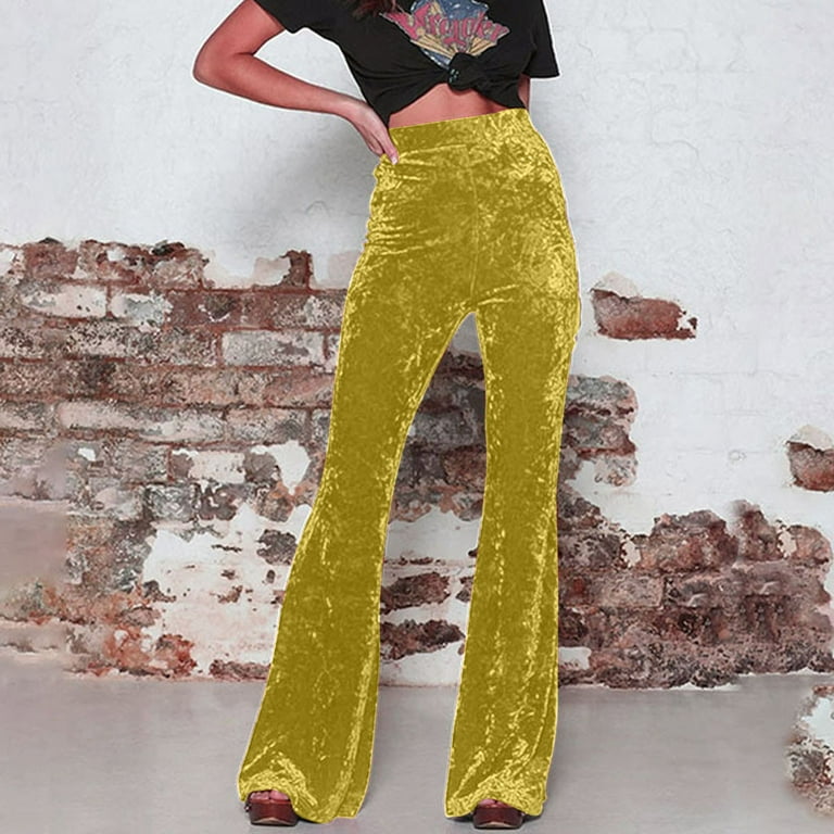 Dasayo Flat Front Pants for Women Flare-Leg High Waist Velvet