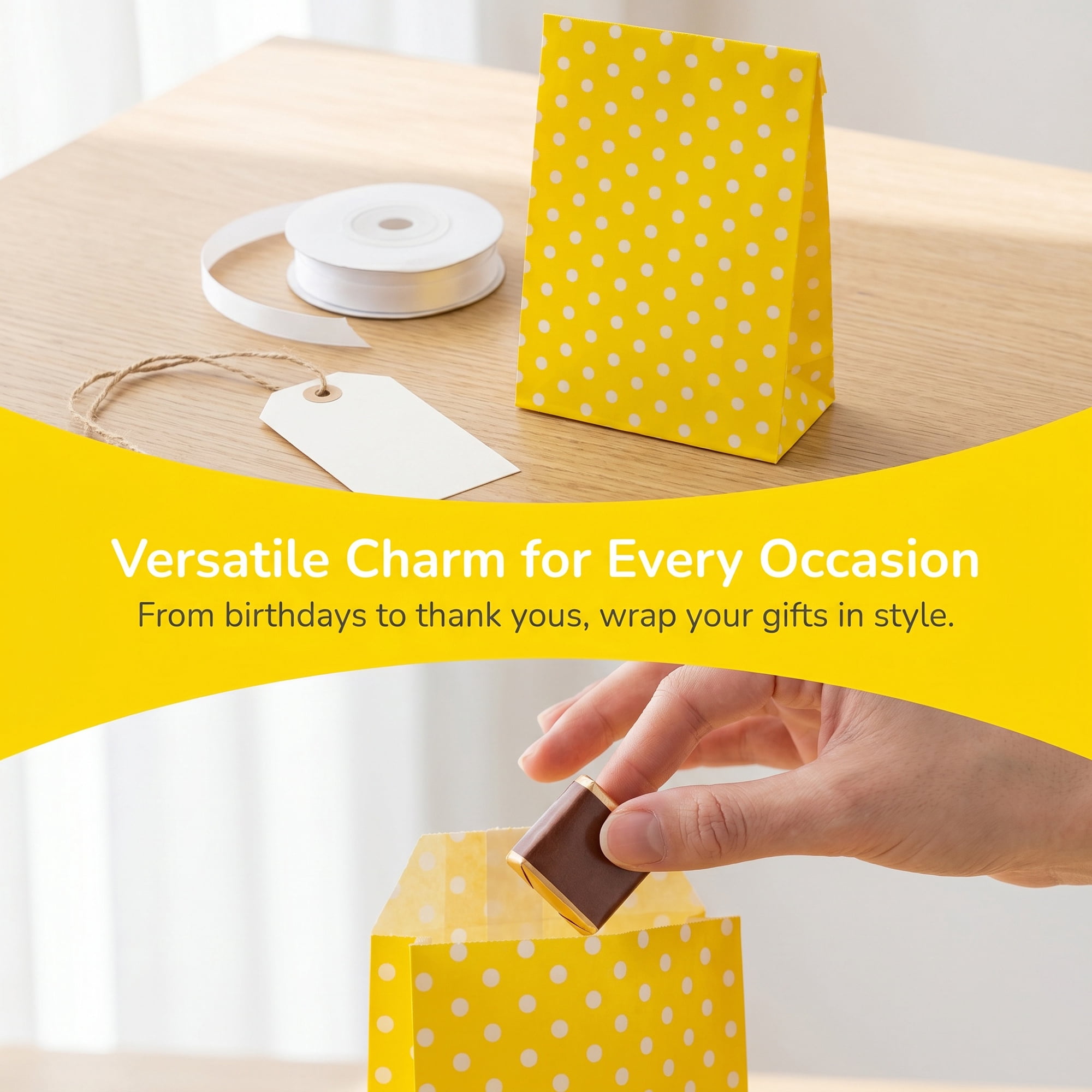 Unique Bargains 6Pcs Elegant Mini Gift Bags for Everyday Use Yellow 3.1" x 5.1"