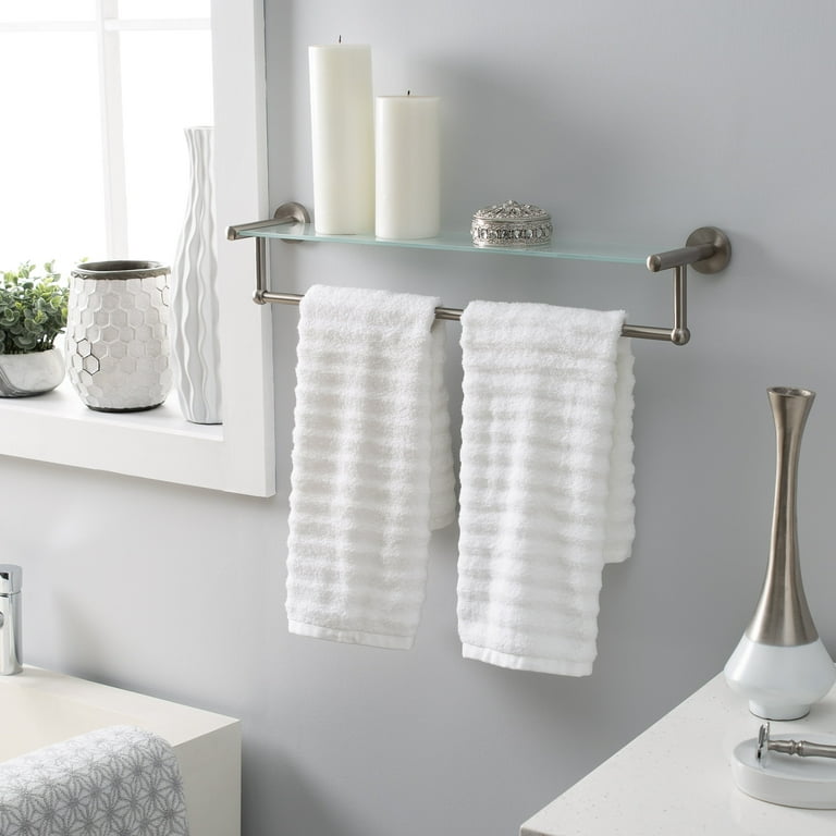 Organize It All Satin Nickel Glass Bathroom Shelf with Towel Bar Walmart