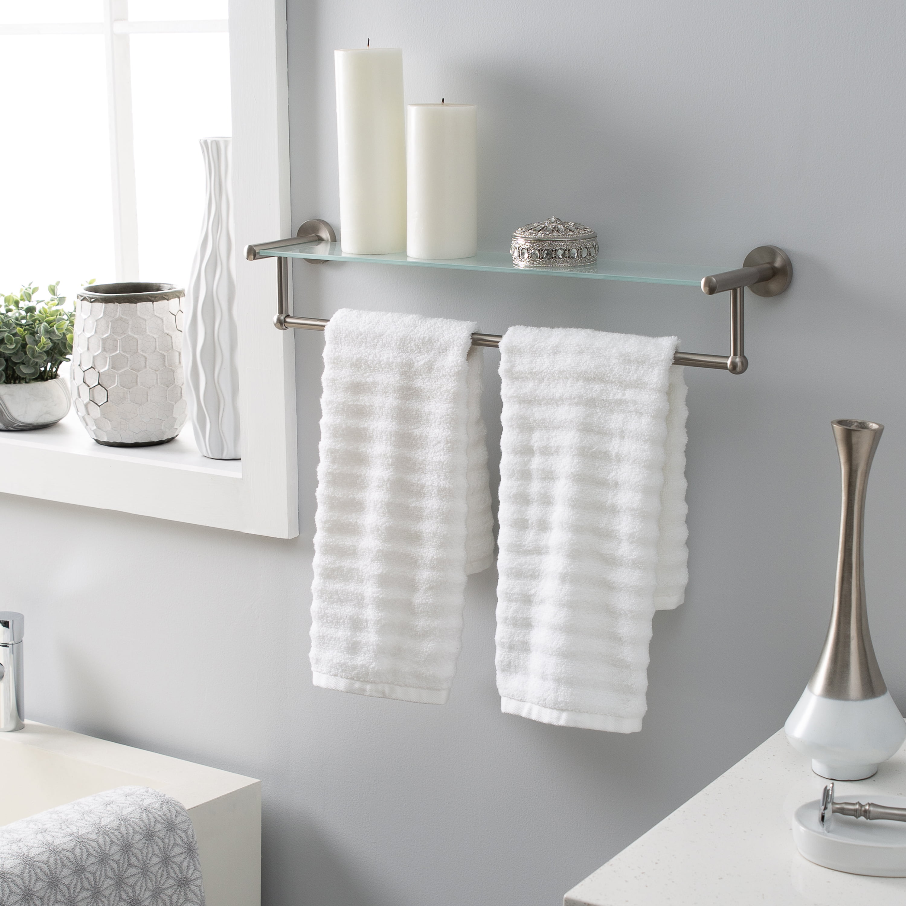 Organize It All Satin Nickel Glass Bathroom Shelf with Towel Bar - image 4 of 8