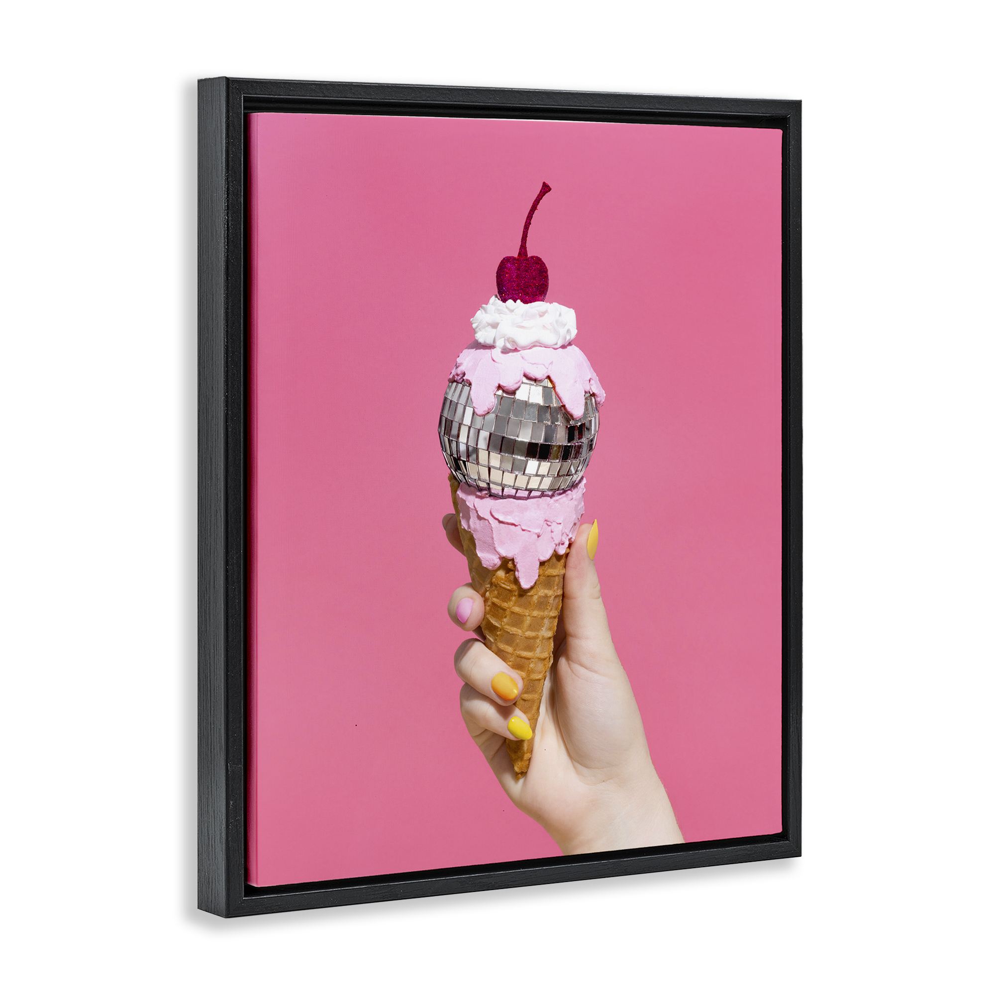 Stupell Industries Glam Disco Ice Cream Food & Beverage Painting Black Floater Framed Art Print Wall Art, 25 x 31