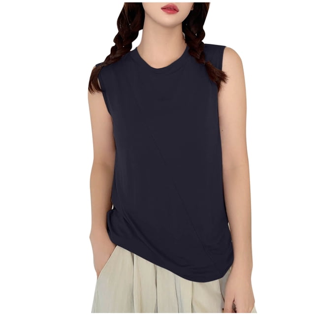 Timegard Camisole pour Femmes Col Rond Sans Manches Confortable Couleur Unie Tenue d'Intérieur Décontractée T-Shirts Doux