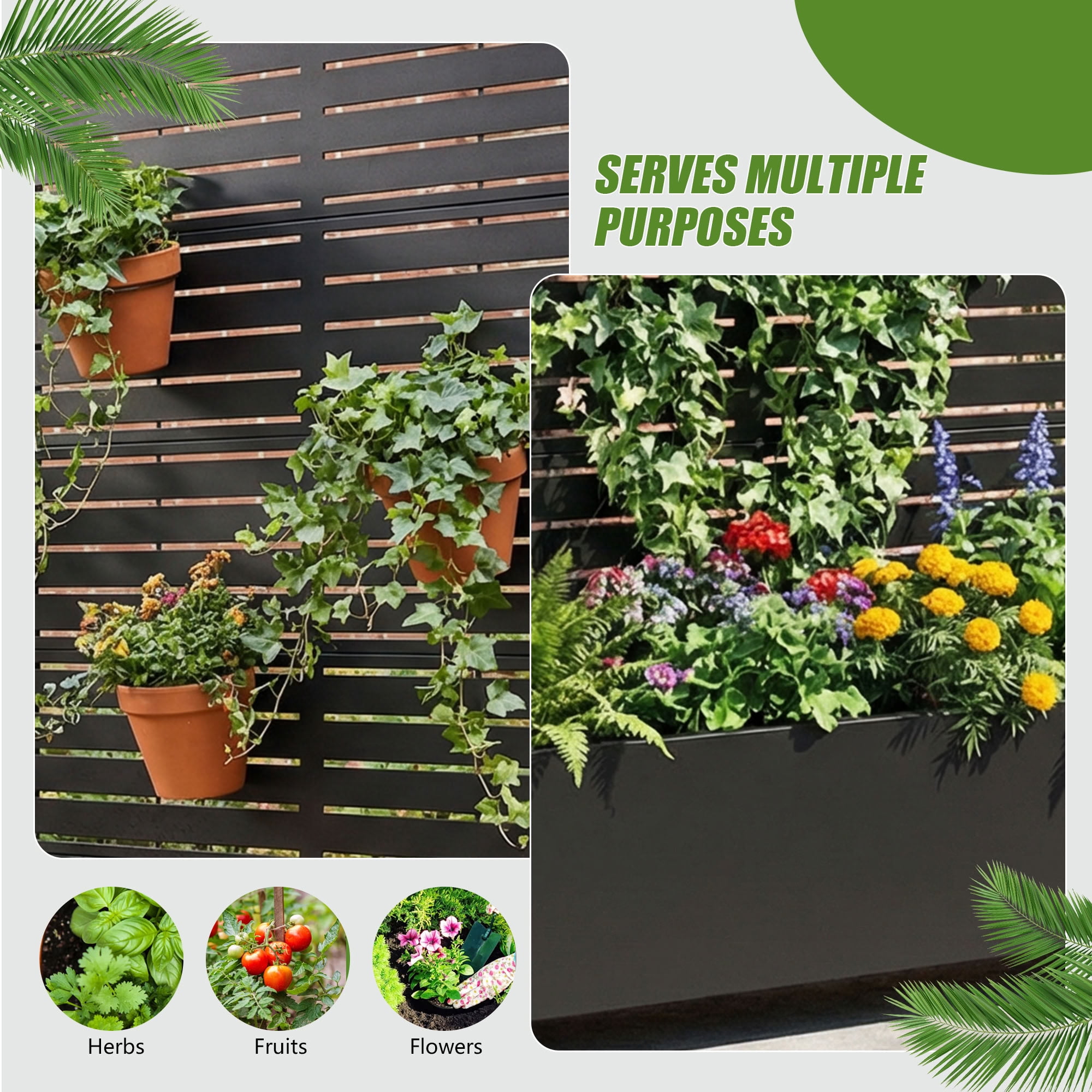 MAYEERTY 5 Panels Outdoor Metal Planter Box, Durable Weather-Resistant Planter, 2 pcs Decorative Metal Flower Box for Patio, Balcony, Garden