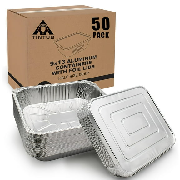 50pcs Aluminum Pans With Lids 12.5"x10.5" Aluminum Foil Pans Trays With Lids - Half Size Tin Foil Disposable Pans For Baking, Roasting, Cake Serving Dishes, Catering Supplies, Steam Table Chafing