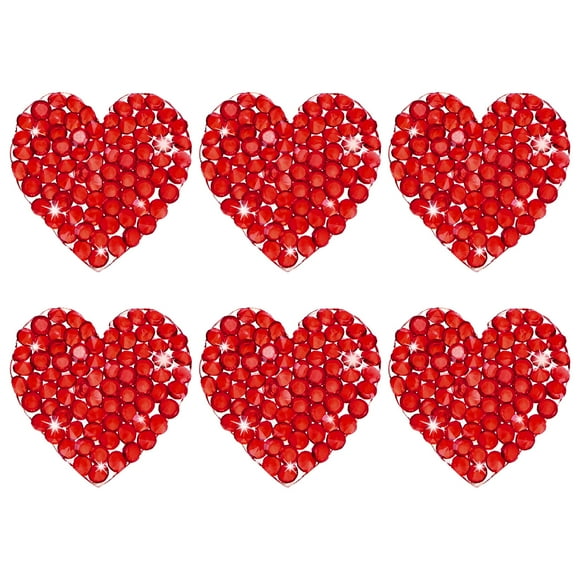 Uxcell 6-Pack Parches de Corazón de Strass para Planchar 2.5cm Apliques Adhesivos Rojos Brillantes para Bricolaje/Ropa/Zapatos/Bolsas