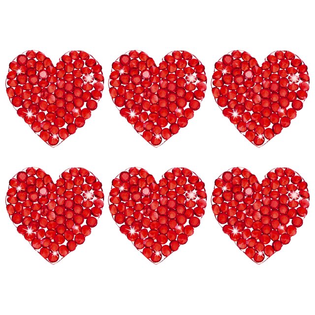 Uxcell 6-Pack Parches de Corazón de Strass para Planchar 2.5cm Apliques Adhesivos Rojos Brillantes para Bricolaje/Ropa/Zapatos/Bolsas