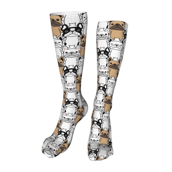 Rateoe French Bulldog 2 print Women's Men's Novelty 20in Crew Socks Cotton Socks Knee High Socks for Walking,Running,Nurses,Pregnancy-One Size