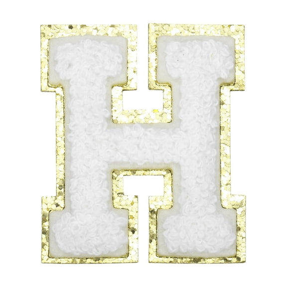 Uxcell Chenille Letter Patches Letter H Iron on Patches Decorative Repair Sew on Appliques Glitters Edge White 2.2"