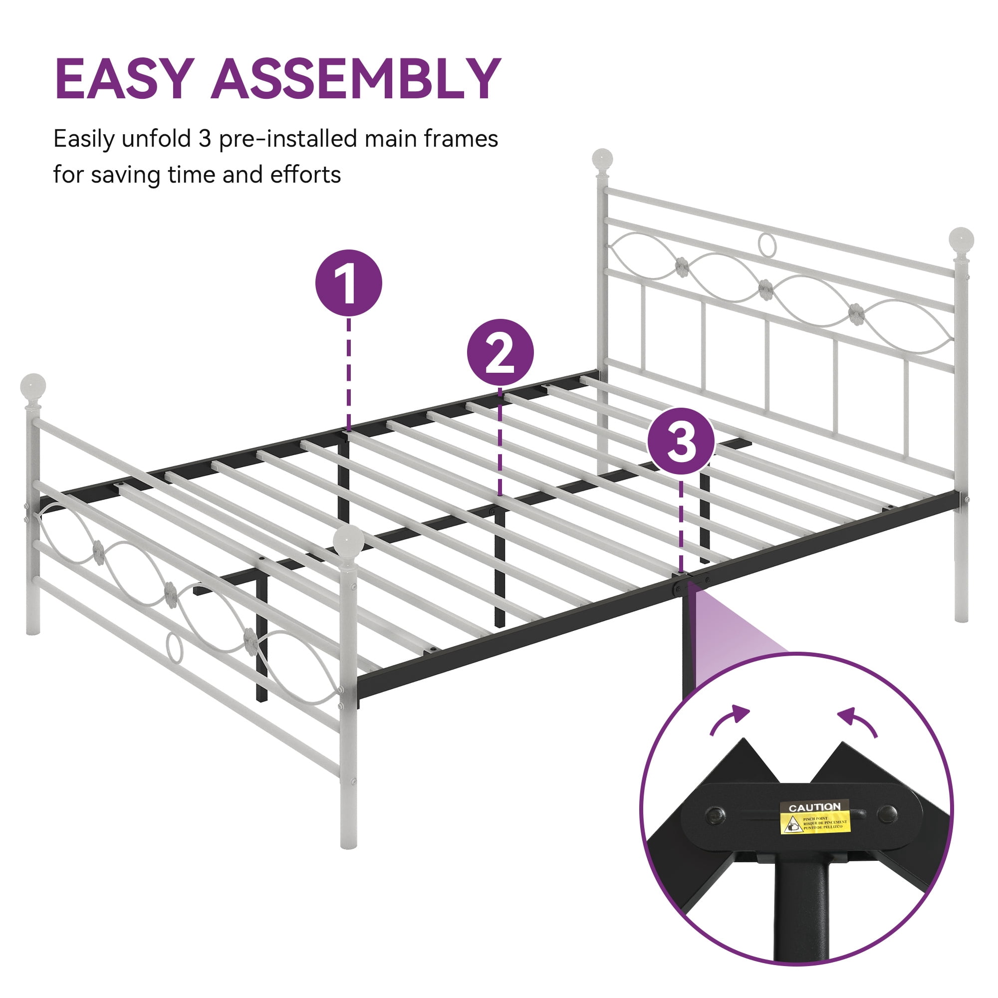 DEXTRUS Industrial Queen Platform Metal Bed Frame with Headboard & Soundproof Cotton