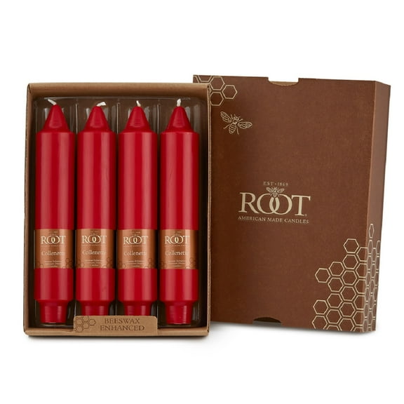 ROOT Candles Unscented Smooth Collenette Taper Candles, 7-Inch Tall, Box of 4, Color: Red