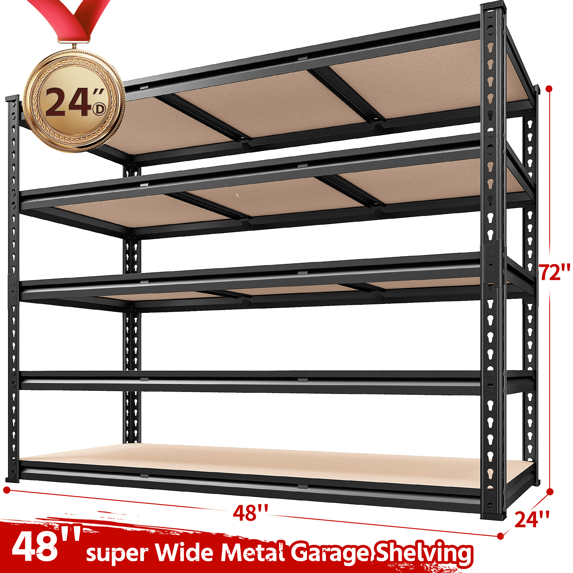 REIBII 48"W Heavy Duty Shelving 3000LBS Steel Shelving Adjustable Garage Storage Industrial Shelf,48"W x 24"D x 72"H