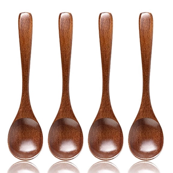 Xiao Hua 4-piece wooden spoon set, 5-inch small wooden spoon - perfect for drinking tea, coffee, and soup, small wooden dining table spoon set, loose bamboo spoon