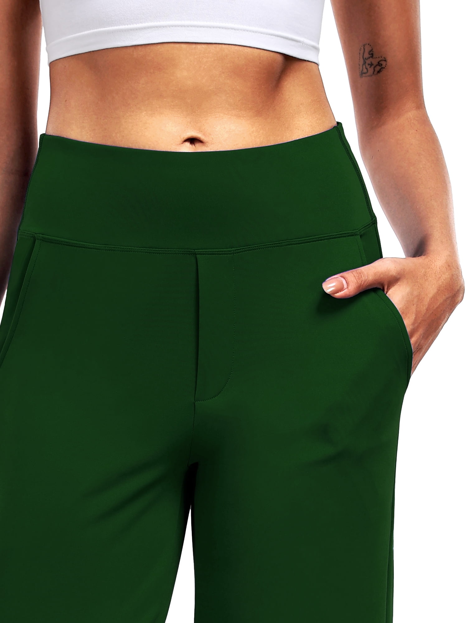NELEUS Womens 29" Wide Leg Pants Athletic Yoga Leggings Casual Sweatpants Stretch Dress with Pockets,Dark Green,US Size L