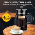 thumbnail image 4 of YMMIND Cafetera de prensa francesa Prensa de café de acero inoxidable 304 de 34 oz, con sistema de 4 filtros, vidrio de prensa francesa de borosilicato de espesor resistente al calor, émbolo de café d, 4 of 5