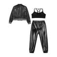 thumbnail image 4 of TiaoBug Kids Girls Shiny Metallic Bomber Jacket Coat Sports Pants Hip Hop Jazz Dance Crop Top Black 12, 4 of 6
