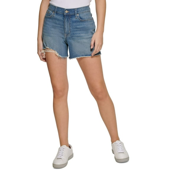 Calvin Klein Jeans Women's High-Rise Destructed Shorts Blue B4HP (Plus,24)