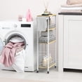 thumbnail image 4 of Slim Storage Cart Narrow Laundry Cart on Wheels Utility Kitchen Rolling Rack with Wood Tabletop Mobile Shelving Unit Bathroom Storage Organizer Slide Out Rolling Tower for Narrow S, 4 of 7