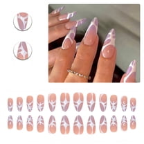 RAGUPEL 24Pcs Glue on Nails for Women,Hand-Drawn Lines Almond Shaped Press on Nails,Glossy Finish Cute Nails,Cute Press on Nails for Daily Life,Dating and Gatherings,Style1